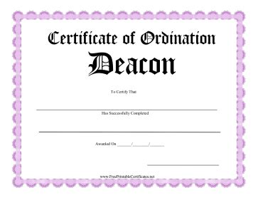 Certificate Of Ordination Deacon Printable Certificate