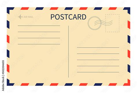 Vintage postcard. Post card with stamp. Airmail template. Postal mail ...