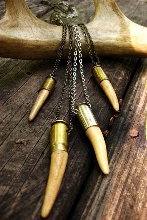 Real Bullet casing necklace with Deer Antler point, extra long chain ...