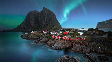 Lofoten Islands Wallpaper 4k, Aurora Borealis, Landscape, Night 38D