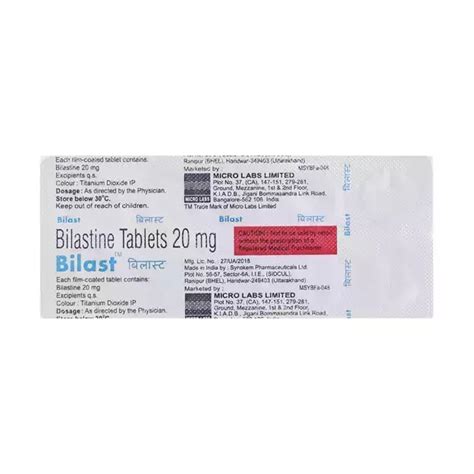 Bilast 20mg Tablet (10): Uses, Price, Dosage, Side Effects, Substitute ...