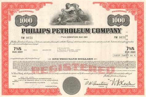 Phillips Petroleum Company bond certificate 1970's (Phillips 66 gas ...