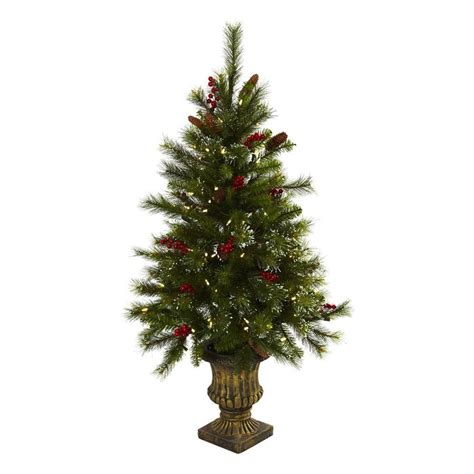 Nearly Natural 4-ft Pre-lit Winterberry Slim Artificial Christmas Tree ...