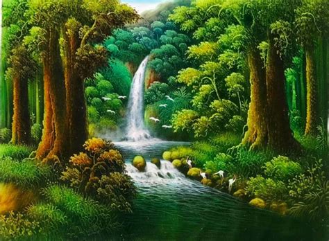 Beautiful Waterfall Painting With Trees - Etsy