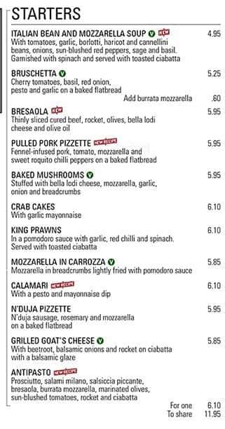 Menu at Prezzo restaurant, Edinburgh, Fish Market