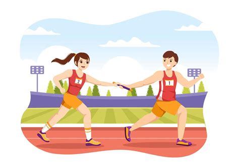 Relay Race Illustration by Passing the Baton to Teammates Until ...