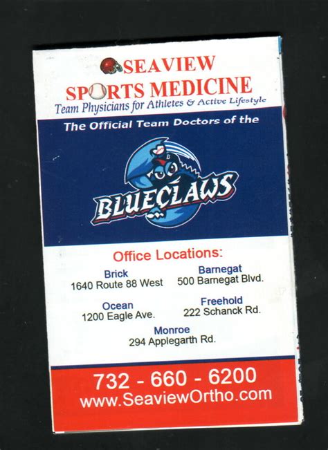 Lakewood BlueClaws--Ricardo Pinto--2016 Pocket Schedule--Seaview Ortho ...