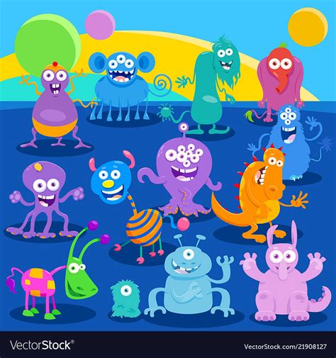 Cartoon fantasy monster or alien characters Vector Image