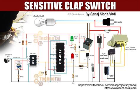 Sensitive Clap Switch using 741 & CD4017 - Electronic School Project