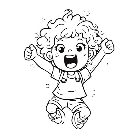 Cartoon Child Jumping Vector Illustration Of Boy Coloring Pages For ...