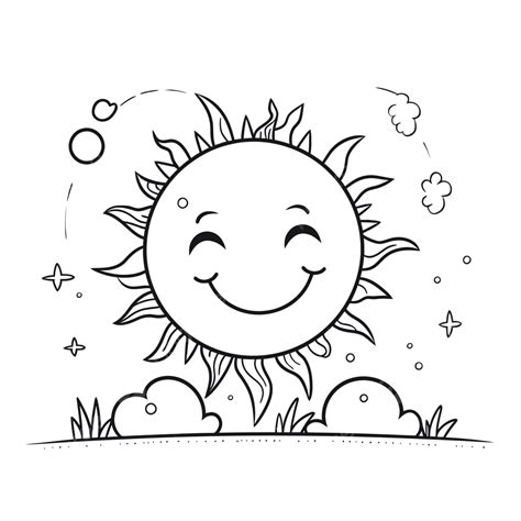 Sunny Day Coloring Pages Outline Sketch Drawing Vector, Sun Drawing ...