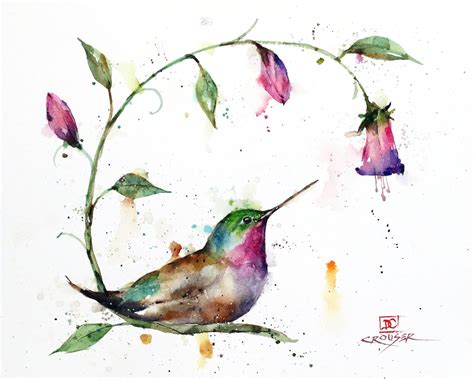 HUMMINGBIRD and FLOWERS Watercolor Bird Print by Dean Crouser - Etsy ...