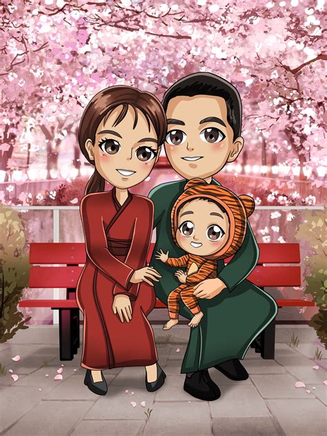 Digital custom anime-style family portrait | Etsy Parents' Day Gifts ...