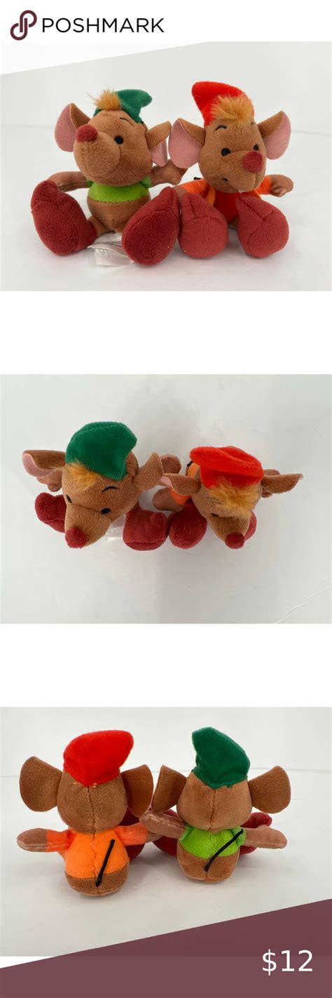 Disney Cinderella's Jaq and Gus mice stuffed animal plush mini set 4 inch