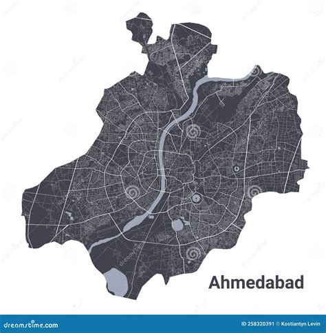 Ahmedabad Map. Detailed Black Map Of Ahmedabad City Poster With Roads ...