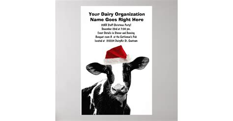 Santa Cow - Dairy Cow wearing Santa Hat Poster | Zazzle