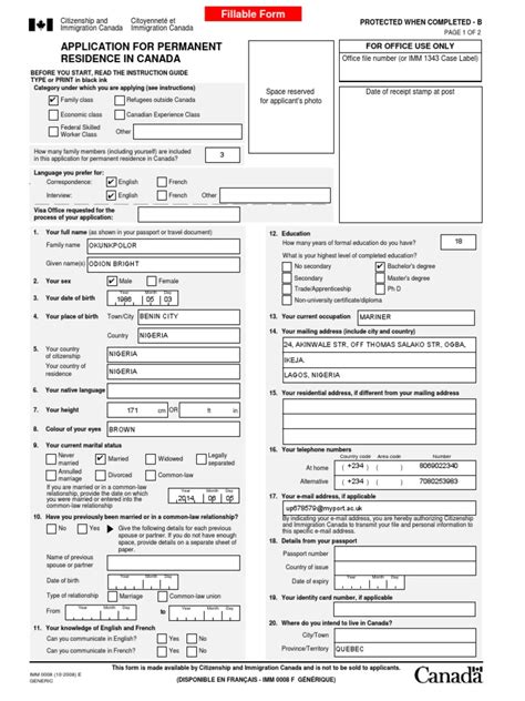 Permanent Residence Application Form - IMM 0008-Generic | Marriage ...