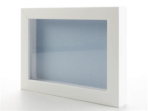 Shadow Box White Solid Wood 0.7 Deep Frame, Blue Backing, Acrylic Front ...