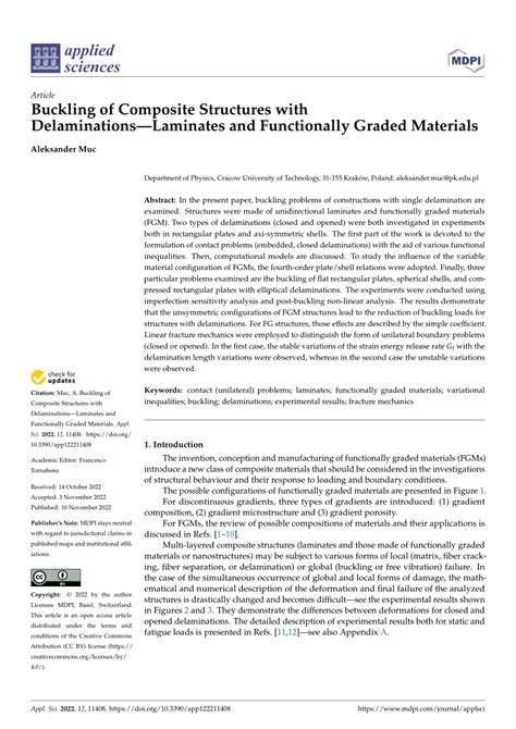 (PDF) Buckling of Composite Structures with Delaminations—Laminates and ...