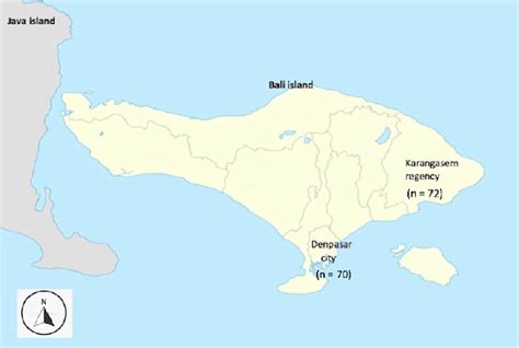 Map of Denpasar city and Karangasem Regency where the chicken samples ...