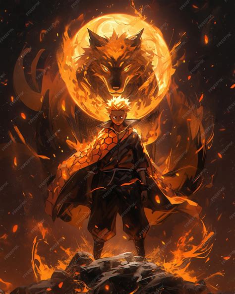 Premium AI Image | anime character with a fire demon on his back ...