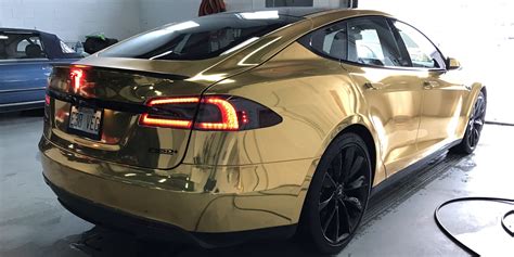 A Tesla fit for President Trump: gallery of new gold chrome wrapped ...