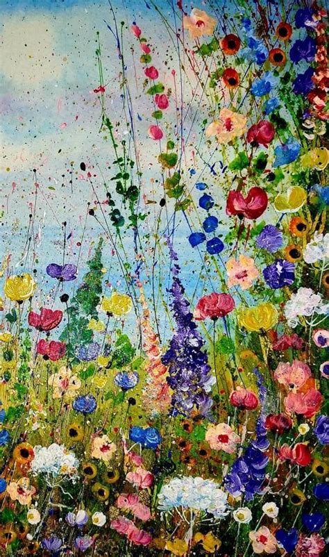 Original Floral Painting, Mixed Media Wild Flowers, Abstract Meadow ...