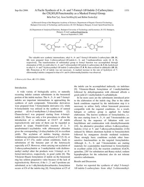 (PDF) A Facile Synthesis of 4-, 6- and 7-Formyl-1H-indole-2 ...