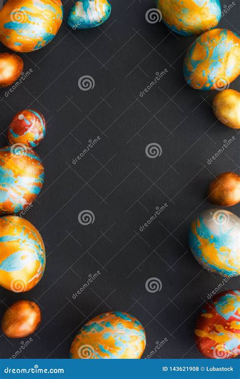 Handmade Easter Eggs on Black Stock Photo - Image of gift, fancy: 143621908