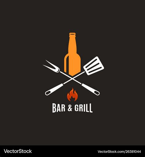 Beer bottle with grill tools bar and grill logo Vector Image