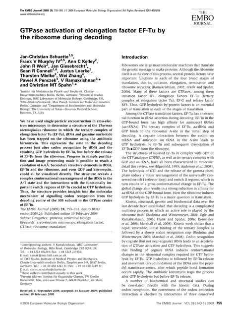 (PDF) GTPase activation of elongation factor EF-Tu by the ribosome ...