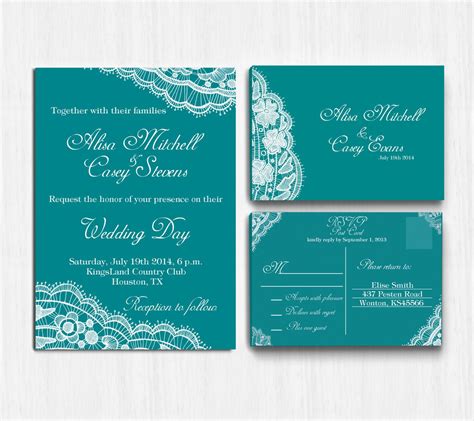 Lace Wedding Invitation Teal Lace wedding invite by PrintableMoon Teal ...