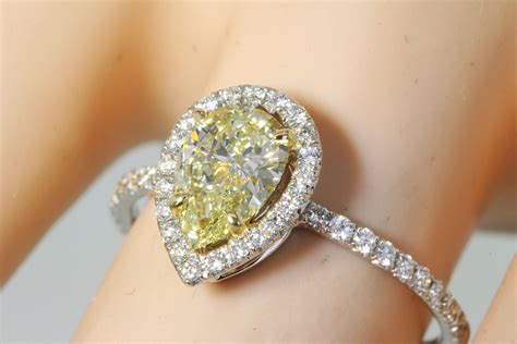 1.05CT Pear Fancy Yellow Diamond Halo Engagement Ring GIA Certified ...