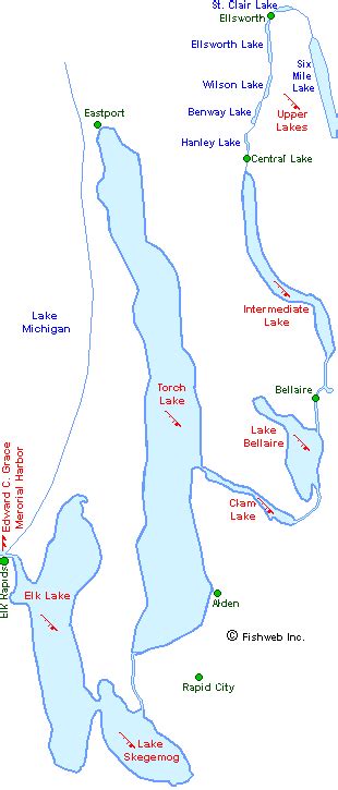 Chain O' Lakes Lake Map Antrim County Michigan Fishing Michigan ...