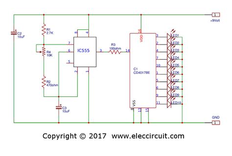 LED Chaser circuit with PCB layout | Running lights | Eleccircuit.com