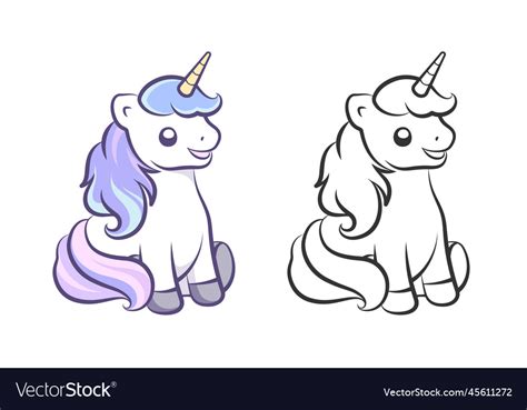 Cute happy unicorn sitting down outline easy Vector Image