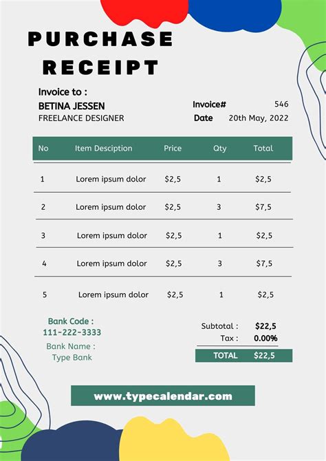 Free Printable Purchase Receipt Templates [Word, Excel] Generator