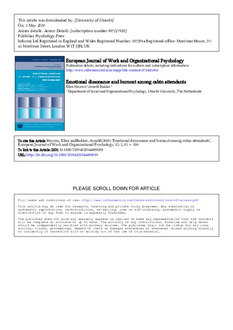 (PDF) Emotional dissonance and burnout among cabin attendants | Ellen ...