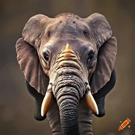 Animal hybrid with elephant head, hippo mouth, leopard legs, rhino head ...