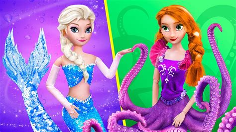 Anna and Elsa Mermaids / 10 Frozen DIYs - YouTube