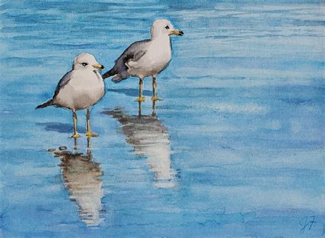 Seagull Painting, Beach Art, Seagulls on the Shore, Beach Painting - Etsy