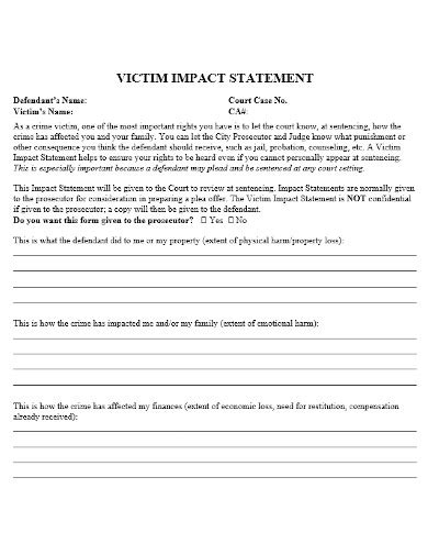 Victim Impact Statement - 10+ Examples, Format, How to Write, PDF