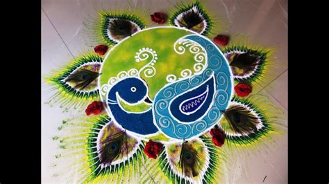 Diwali special peacock rangoli. peacock kolam. peacock muggulu by ...