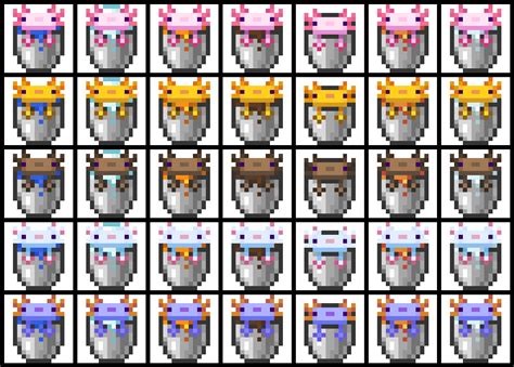 I made many axolotls in buckets! : r/Minecraft