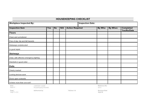 20.4 housekeeping checklist