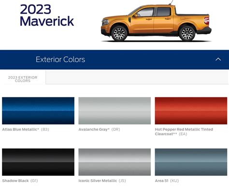 Ford Maverick Truck Colors