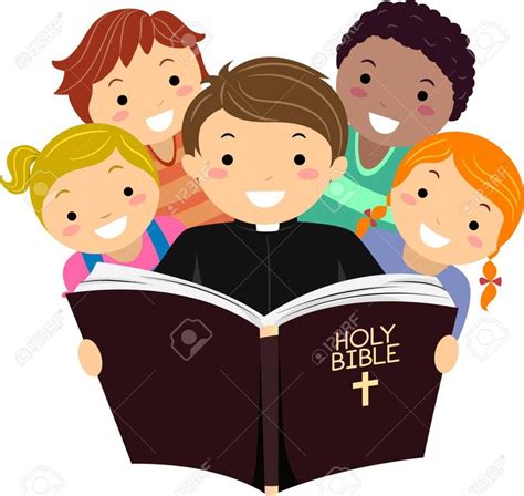 Illustration of Stickman Kids with a Priest Reading the Holy Bible ...