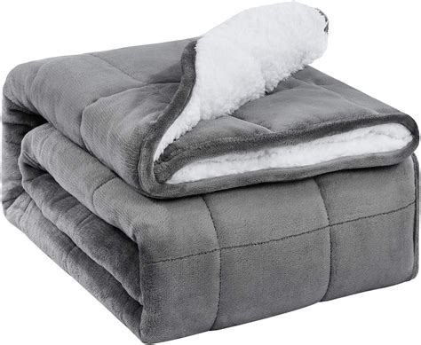 BUZIO Sherpa Fleece Weighted Blanket for Adult, 7kg Thick Fuzzy Bed ...