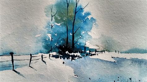 Snowy Winter Landscape with watercolor | Paint with david - YouTube