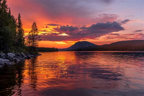 HD wallpaper: sunset, lake, water, nature, landscape, clouds, sky, mood ...